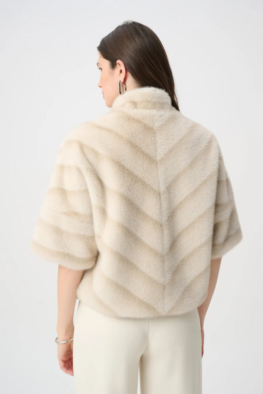 Joseph Ribkoff Beige Chevron Faux Fur Jacket