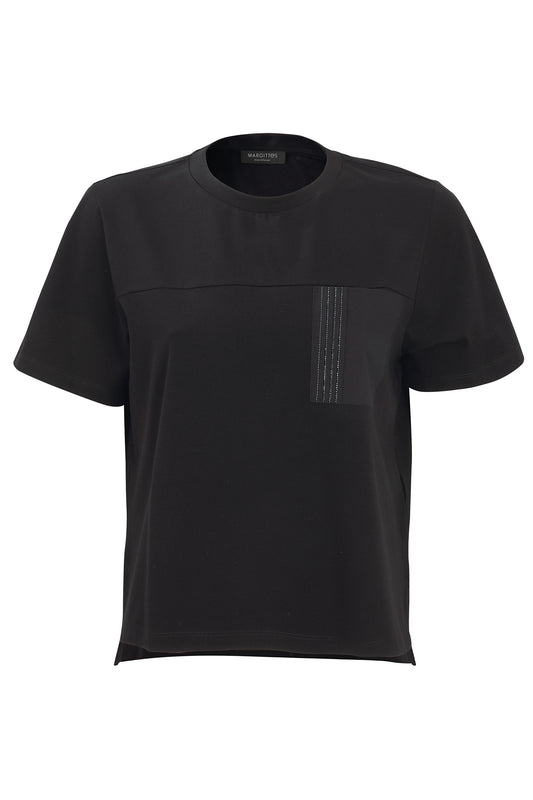 Margittes Black Cotton Blend Crew Neck Short Sleeve T-Shirt 276022524