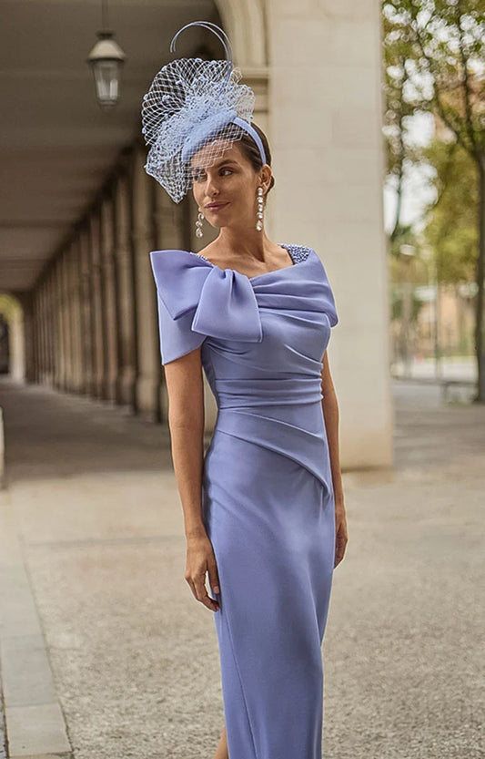 Couture Club Lavender Off-Shoulder with Bow Midi Dress