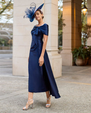 Couture Club Navy Dress with Boat Neckline Beading and Removable Collar
