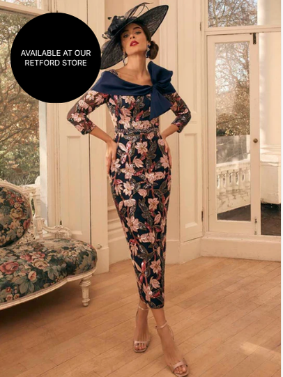 Veni Infantino Navy Floral Sequin Embroidery Midi Dress