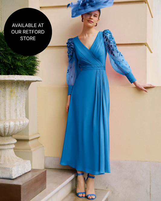 Couture Club Cyan Blue Chiffon A-Line Midi Dress 1G1A6 AW