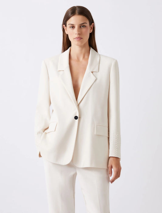 Marella White Straight-Fit Stretch Canvas Blazer MLLCURVA