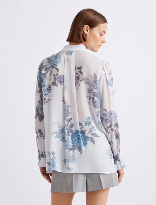 Marella Blue Floral Print Ruched Georgette Shirt MLLCANAPA