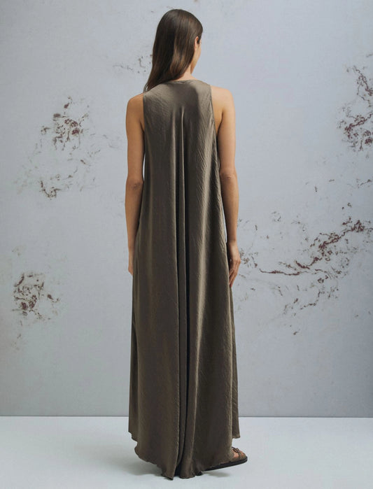 Marella Brown Loose Fit Crinkle Twill Maxi Dress MLMALCOOL