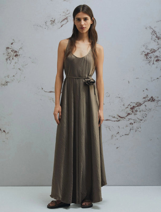 Marella Brown Loose Fit Crinkle Twill Maxi Dress MLMALCOOL