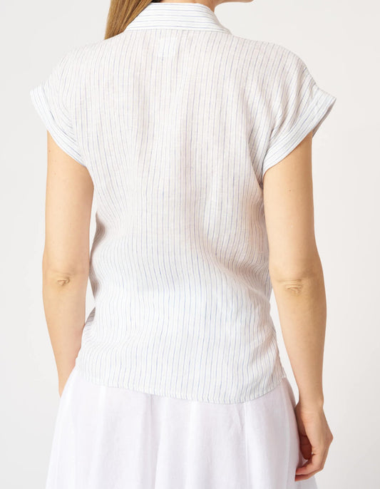 120 Lino Pure Linen Fine Stripe Short Sleeve Shirt with Front Tie 33ALIW1PKZ