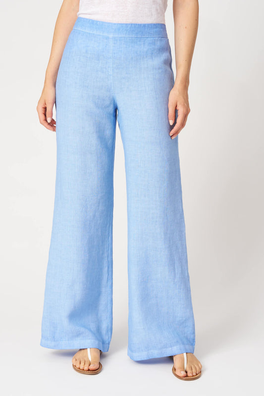 120 Lino Sky Blue Wide Leg Linen Trousers 33ALIW29CO