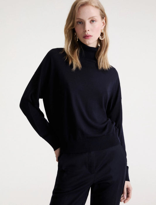 Marella Sport Navy Soft Lyocell Polo-Neck Sweater