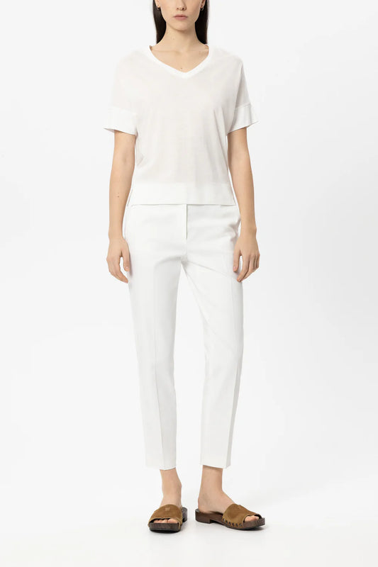 Luisa Cerano White T-shirt with Ribbed Hem 338380