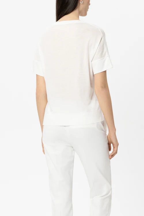 Luisa Cerano White T-shirt with Ribbed Hem 338380