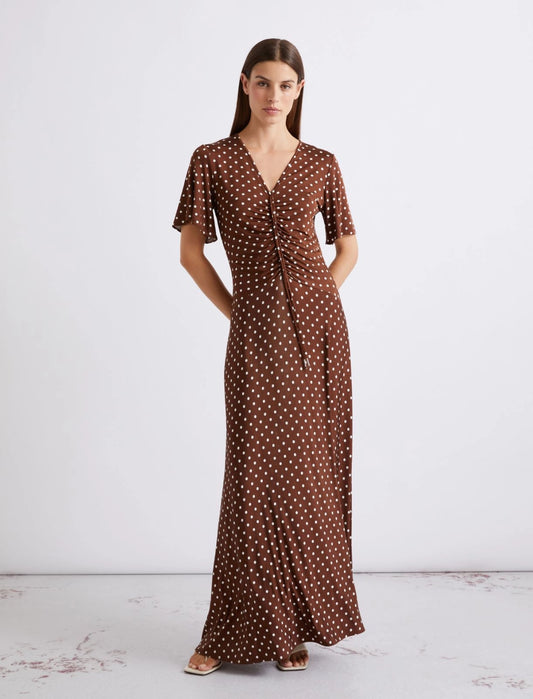 Marella Sport Brown with White Polka Dots Long Jersey Dress MLSTECA