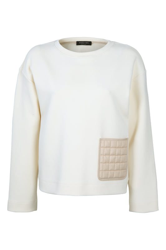 Margittes Chalk Sweatshirt Long Sleeve Round Neck with Quilted Patch Pocket