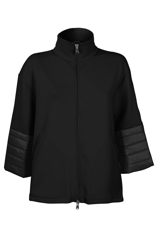 Margittes Black Jersey Zip Jacket in a Loose Fit 3/4 Sleeve