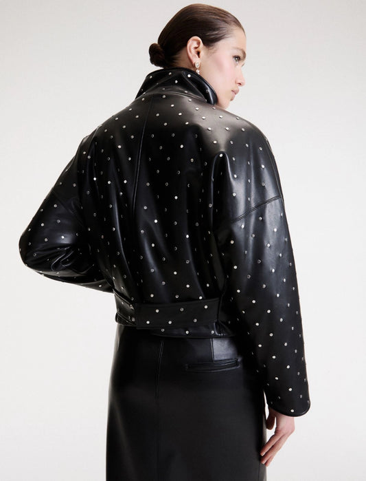 Marella Black Padded Faux Leather Studded Coat