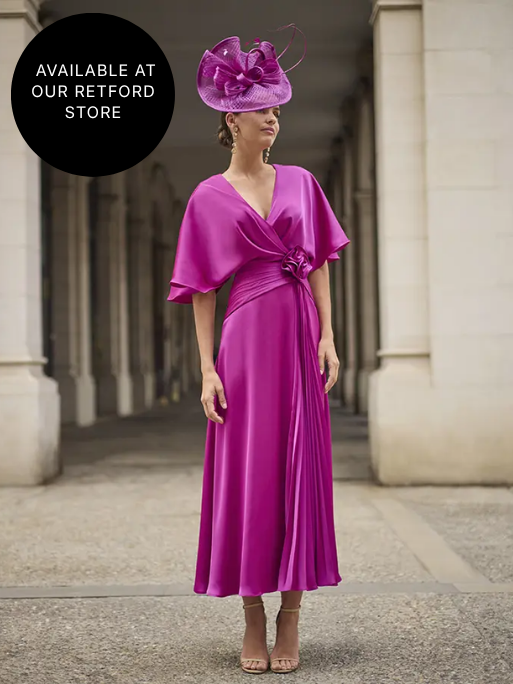 Couture Club Geranium Pink Satin Crossover V-Neckline Dress