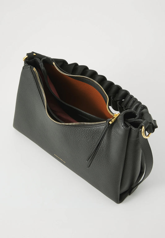 Coccinelle Boheme Grana Double Leather Handbag in Black & Cognac with Zip Fastening