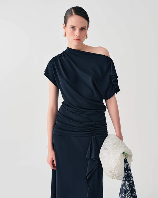 Beatrice B Black Off Shoulder Top with Gathered Details 26FE4362