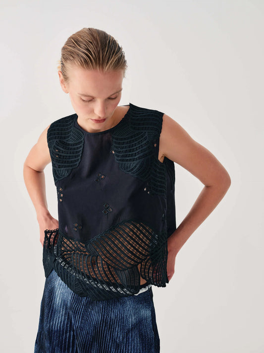 Beatrice b Black Sleeveless Embroidered Top 26FE4387