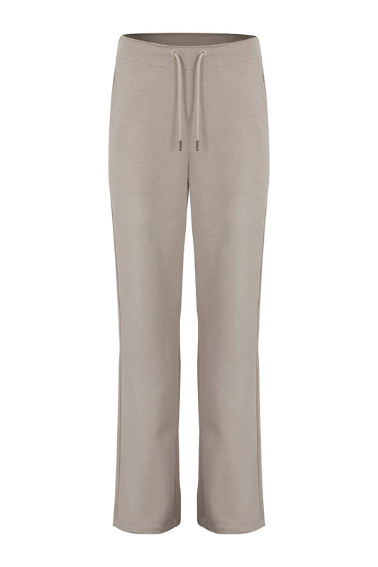 Margittes Beige Wide Leg Joggers with Drawstring Waist & Side Pockets 469102504