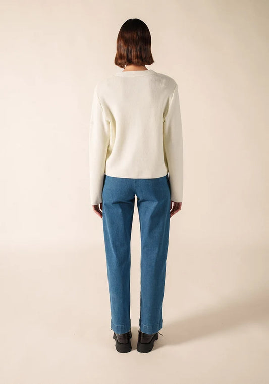Saint James White V-Neck Wool Cardigan
