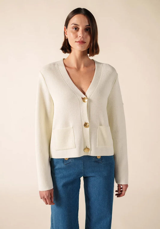 Saint James White V-Neck Wool Cardigan