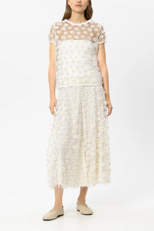 Luisa Cerano Ivory Maxi Skirt with Daisy Flowers 538328