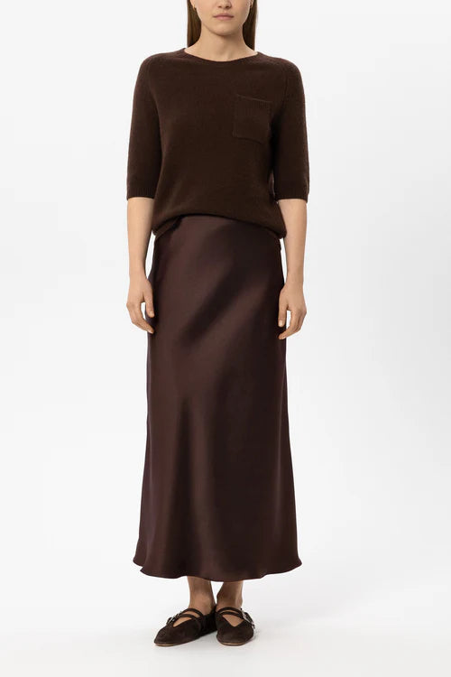 Luisa Cerano Chestnut Slim Fitting Satin Skirt 548343