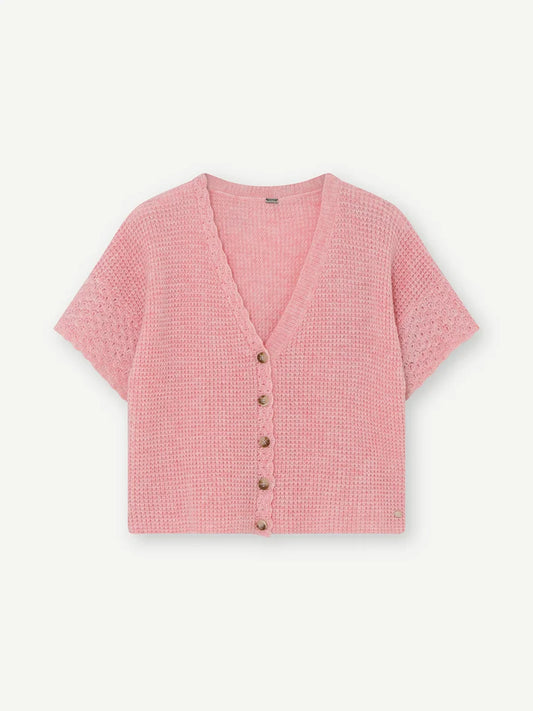 Gustav Pink Open-Knit V-Neck Short Sleeve Cardigan 60400