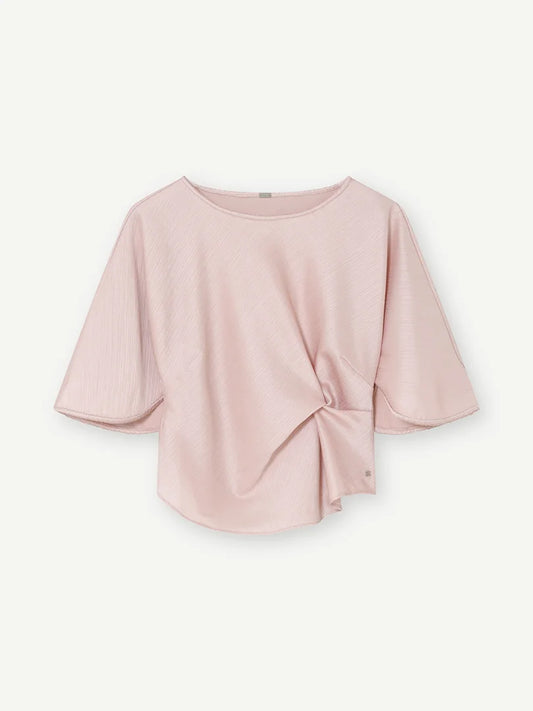 Gustav Rose Pink Side Gather Top – Wide Round Neck, Short Sleeves