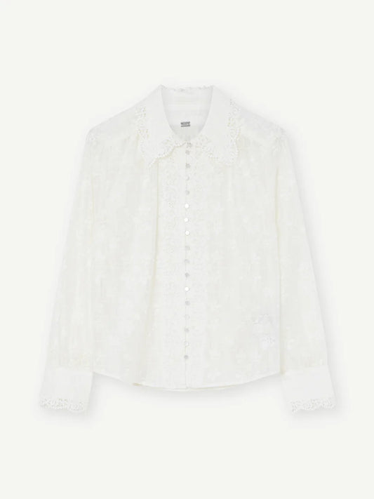 Gustav Off White Embroidered Blouse – Lace Collar, Long Sleeves