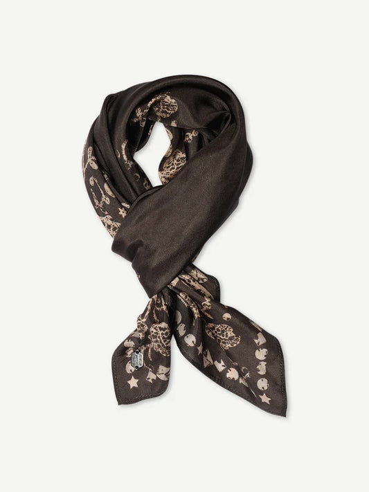 Gustav Dark Chocolate Printed Silk Square Scarf