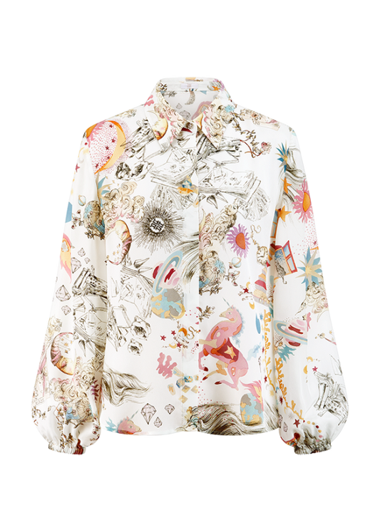 Riani Off-White Long Sleeve Blouse with Dreamscape Print 635370