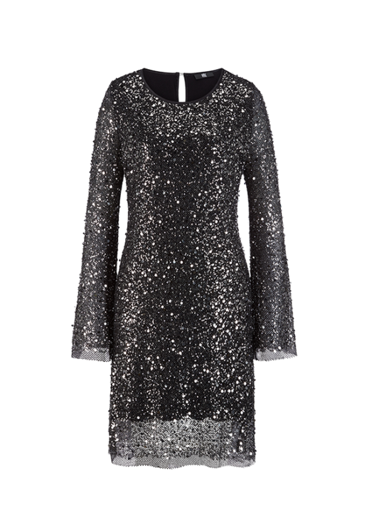 Riani Black Jersey Dress with Pearl and Sequin Embroidery 636470