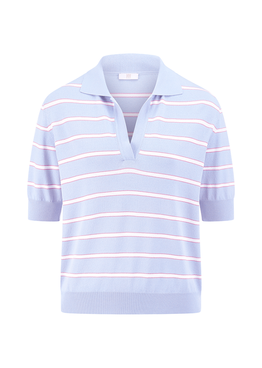 Riani Striped Light Blue Short Sleeve Polo Shirt 637010