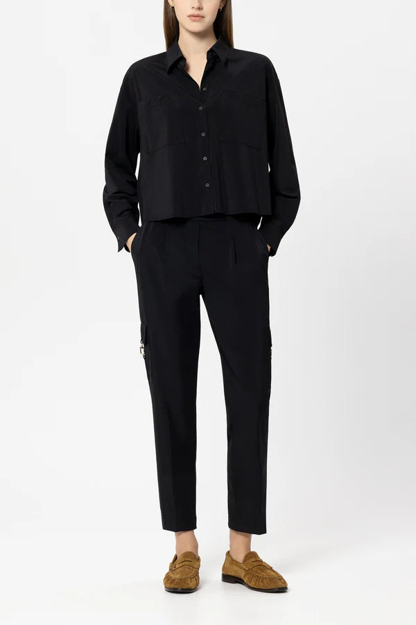 Luisa Cerano Black Softshell Tapered Leg Trousers 638869 - Jane Young