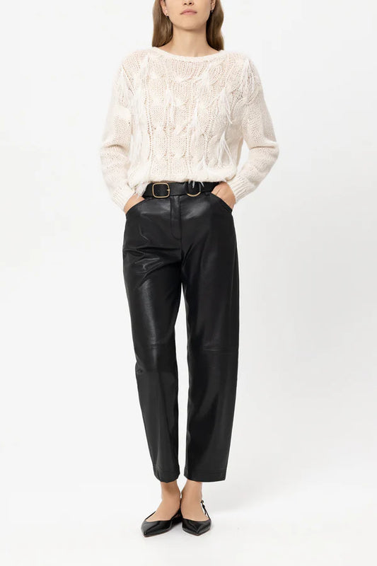 Luisa Cerano Black Faux Leather Barrel-Leg Trousers 638873