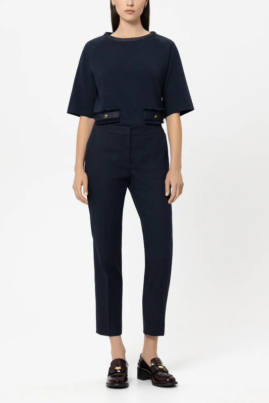 Luisa Cerano Navy Slim Tailored Gaberdine Trousers 638878
