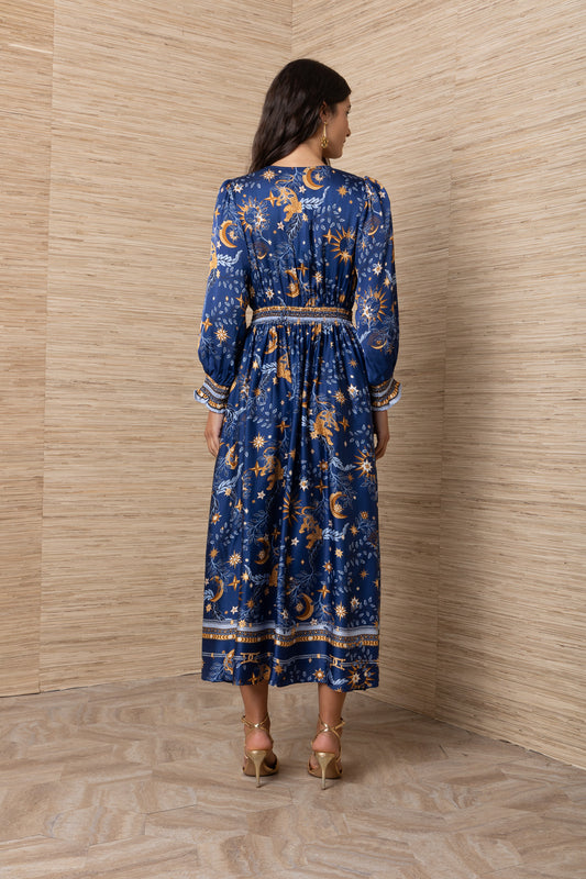 Hale Bob Navy Celestial Print Maxi Dress