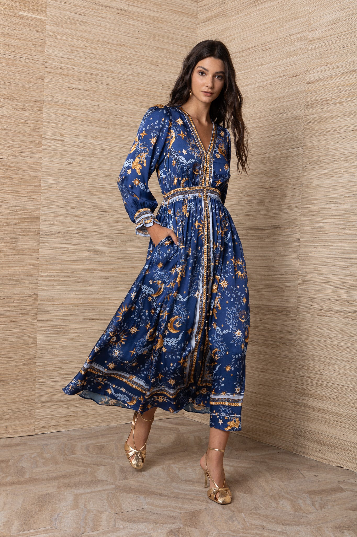 hale bob dress Navy Celestial Print Maxi 65VR664A sleeve maxi dress features Color:79#-Navy blue Girls Night Wine Sleeveless Cotton Voile