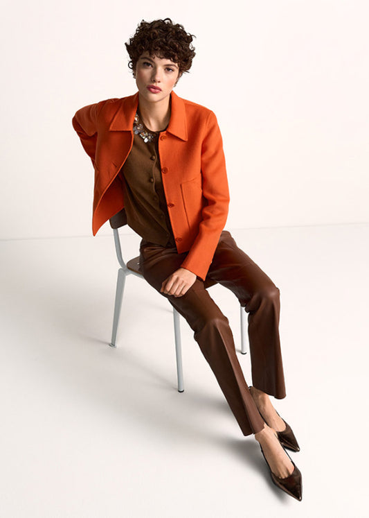 Riani Dark Ember Cropped Fit Wool Blend Jacket