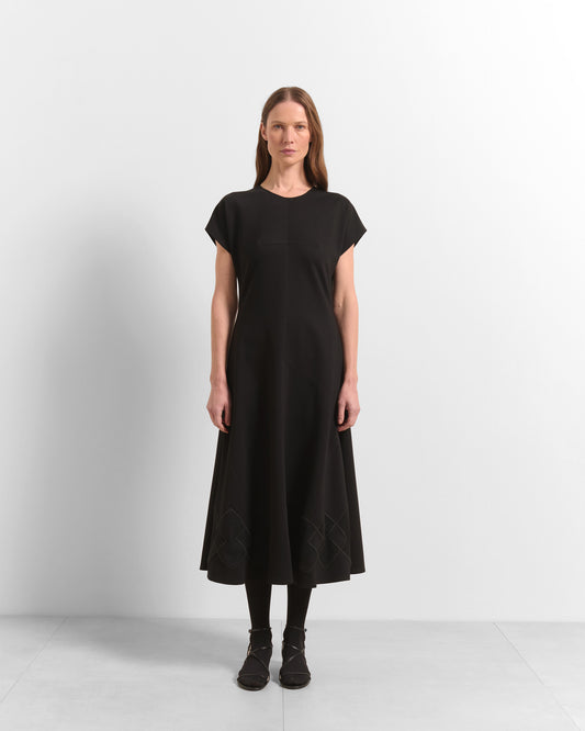 Beatrice B Black Midi Dress Round Neck Short Sleeve Fit & Flare Dress
