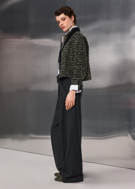 Riani Olive Patterned Short Tweed-Look Jacket