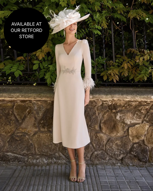 Couture Club Oatmeal Coloured A-Line 3/4 Sleeves Midi Dress 1G119 AW