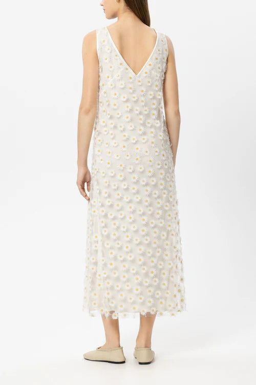 Luisa Cerano Ivory Sleeveless Maxi Dress with Daisy Flowers 738652