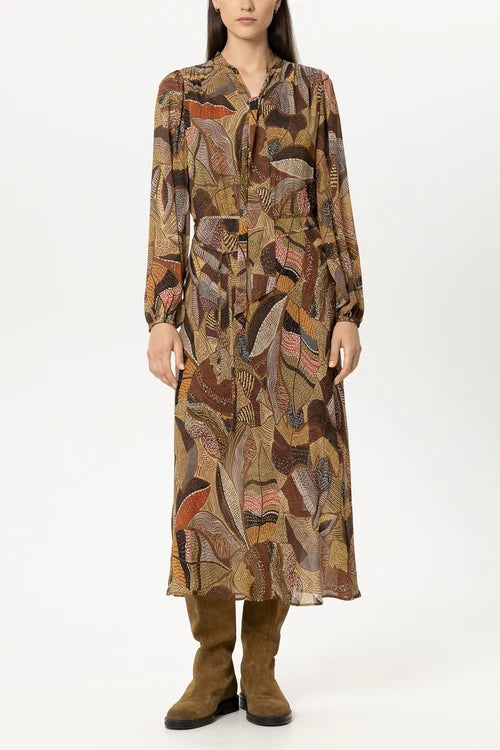 Luisa Cerano Caramel Boho Dress with Ethnic Print