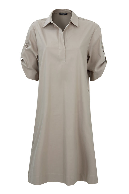 Margittes Beige Cotton Blend Midi Dress with Shirt Collar & 3/4 Sleeves 767762534