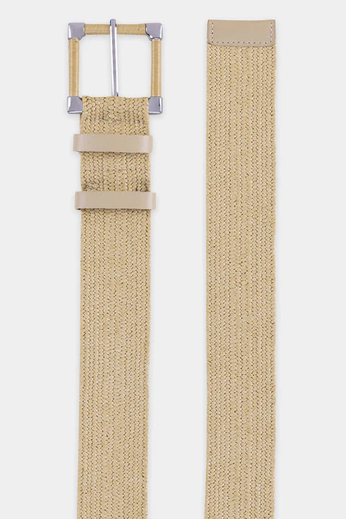 Luisa Cerano Sand Elastic Raffia Belt with Square Pin Buckle 838531