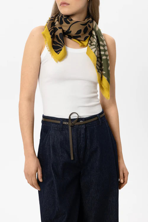 Luisa Cerano Multi-Coloured Scarf with Leaf Print 848564