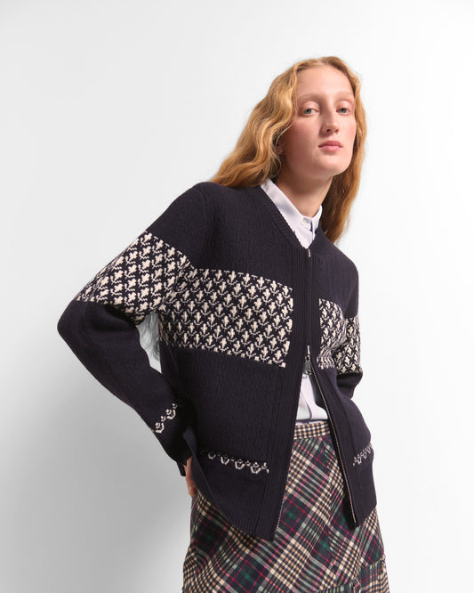 Beatrice B Dark Blue Reversible Wool Cardigan
